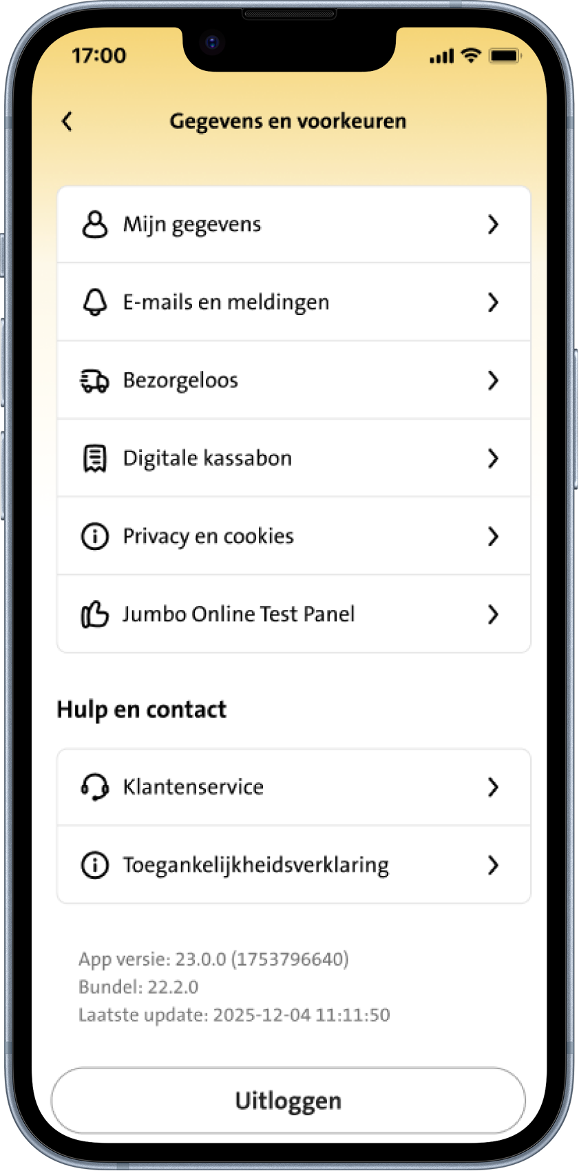 Mijn Jumbo, settings page