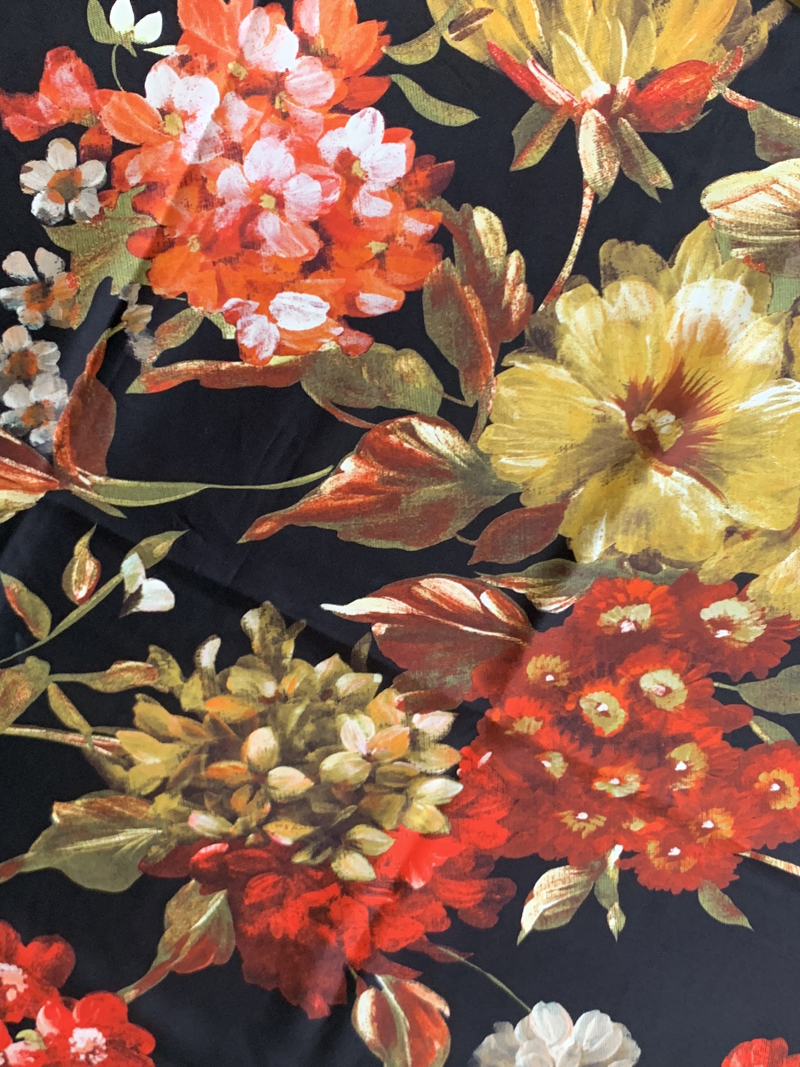 Flower Print Silk Scarf - Black