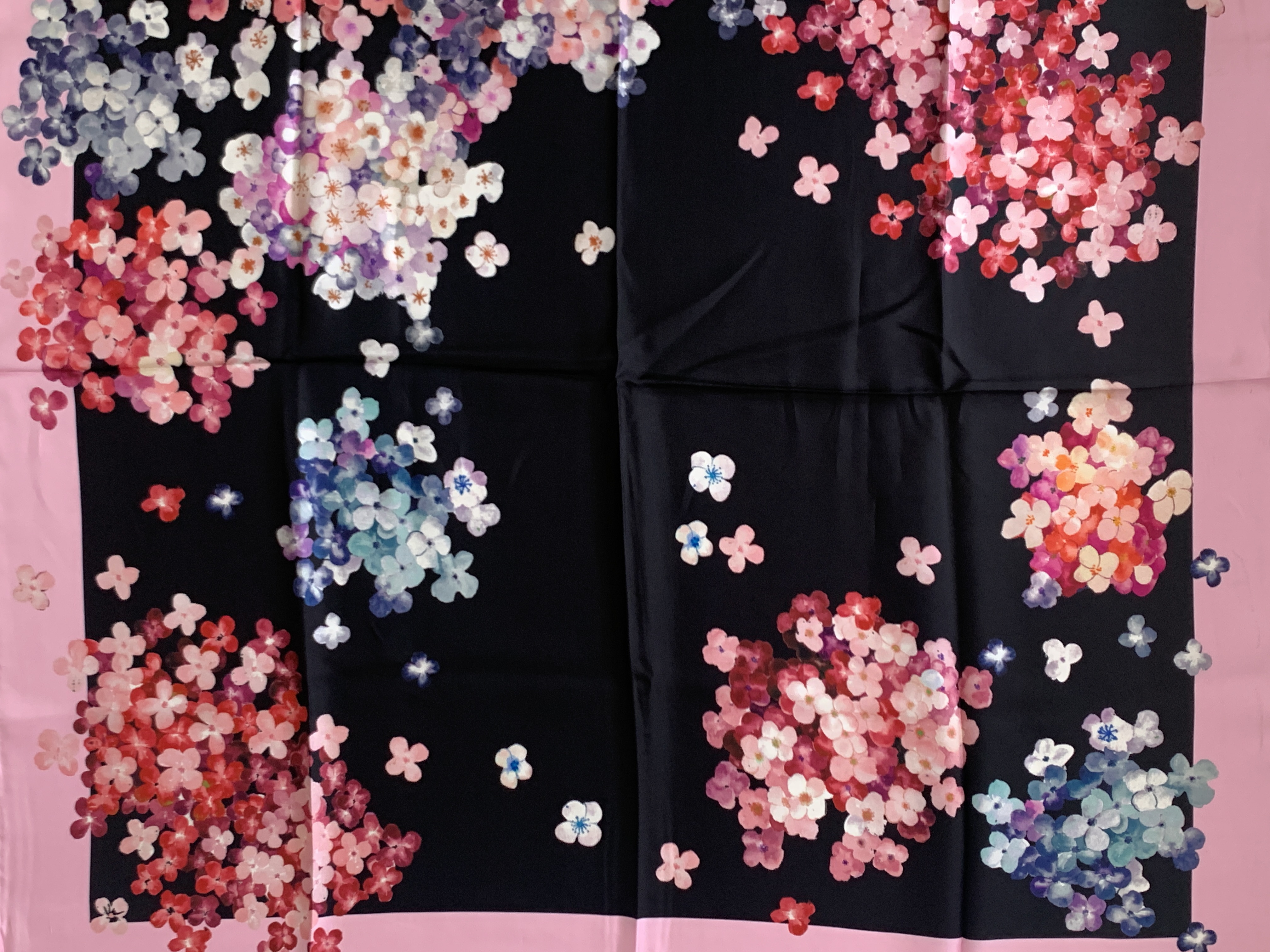 Flower Print Silk Scarf - Pink