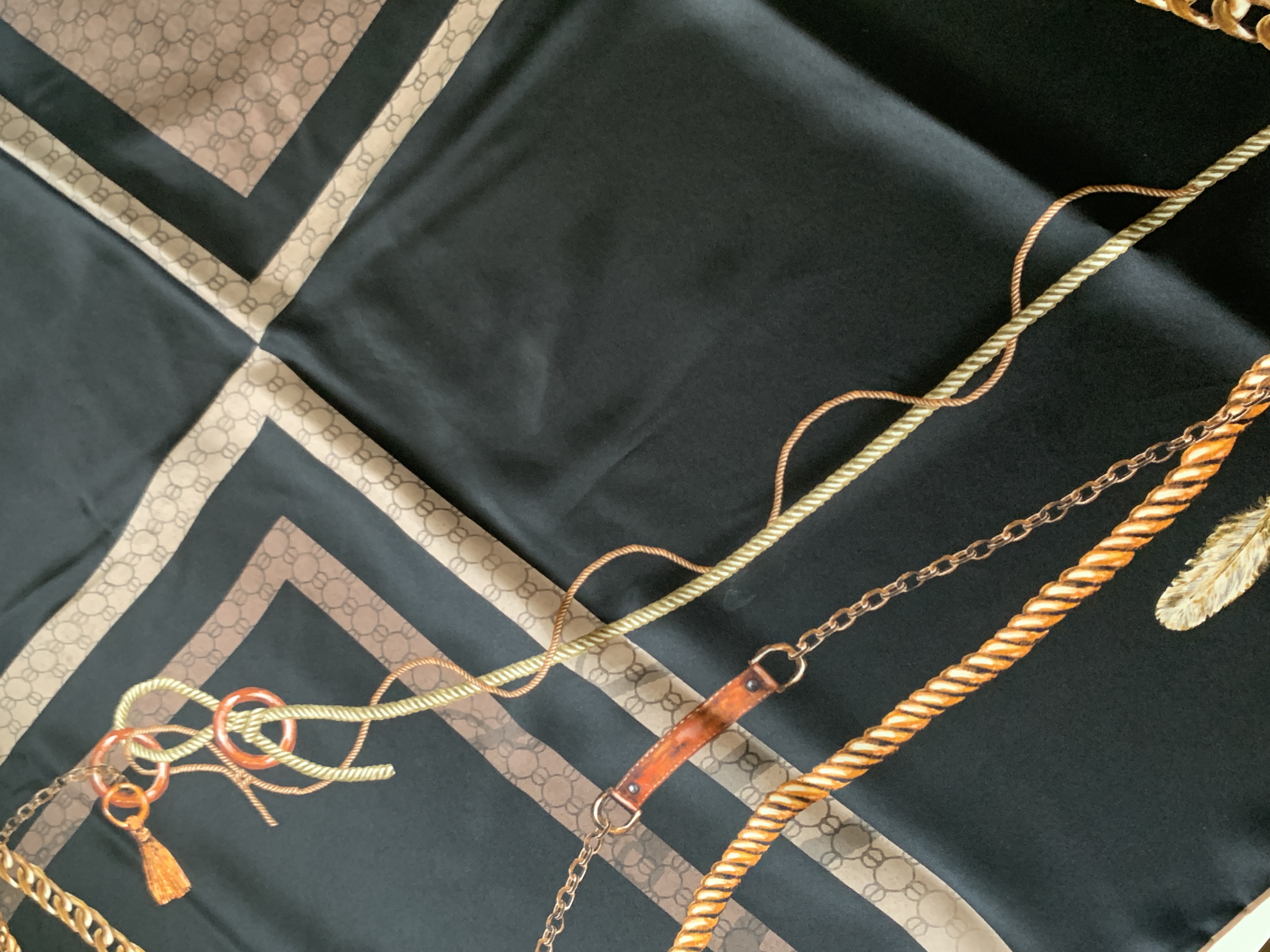 Printed Satin Shawl - Black